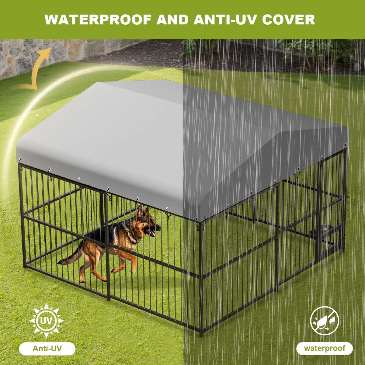 10 x 10FT Heavy Duty Metal Outdoor Dog Kennel with Roof D819
