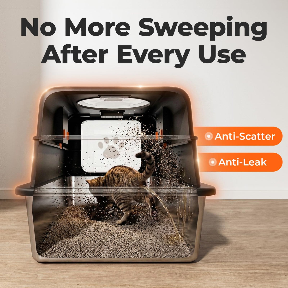 Non-Stick Stainless Steel Cat Litter Box with Lid F522