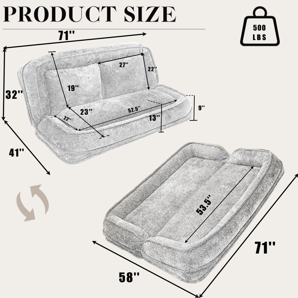 Oversized Convertible Floor Sofa Bed with 3 Pillows X423