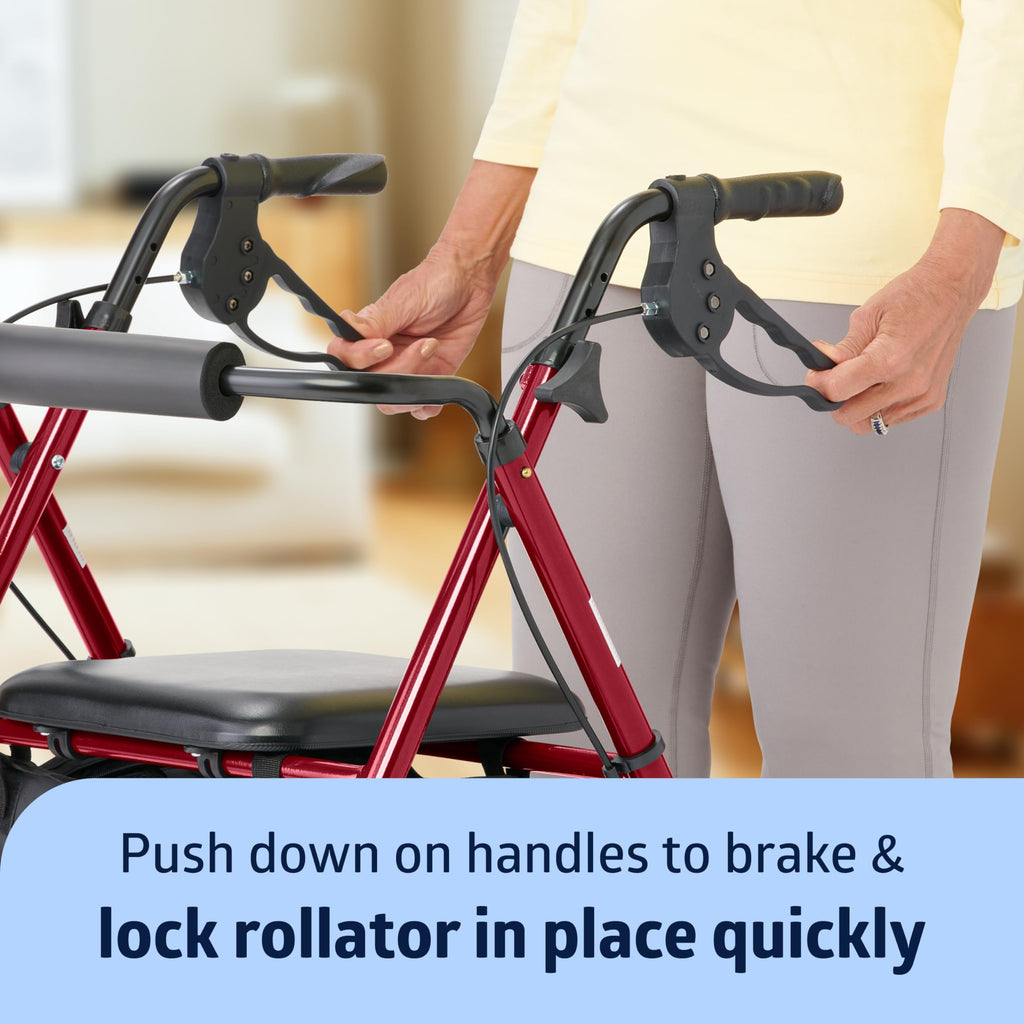 Lightweight Folding Aluminum Rollator Walker with 6-inch Wheels, Adjustable Seat and Arms, Burgundy A1851