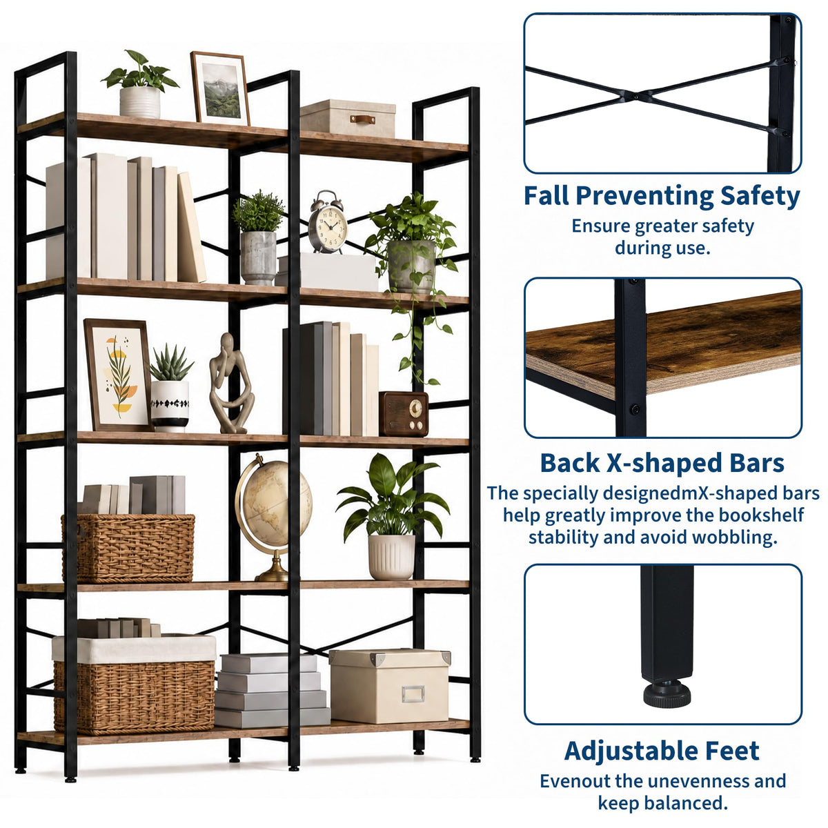 5 Tier Bookshelf with 10 Open Shelves E240