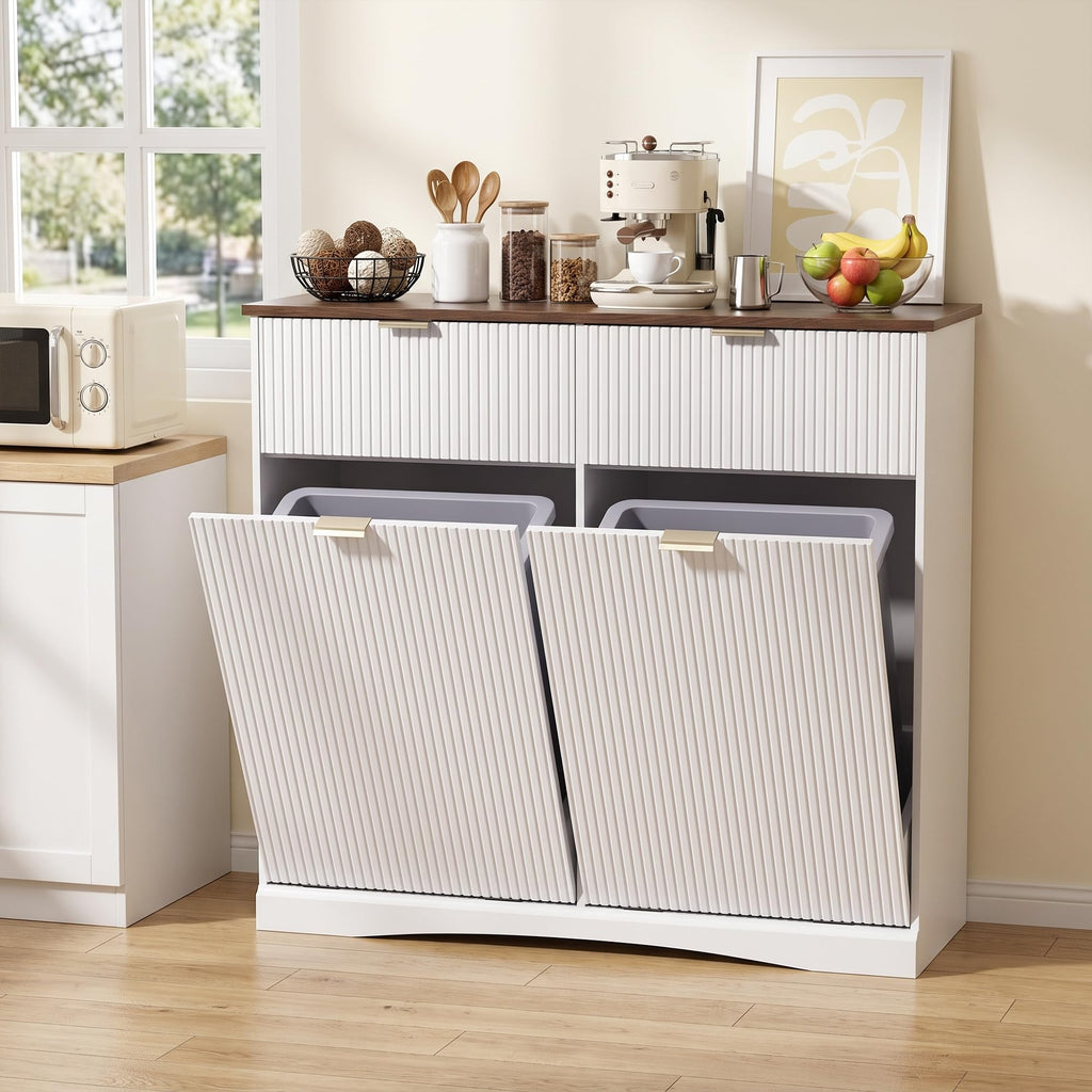 White and Dark Walnut Tilt Out Trash Cabinet K57606