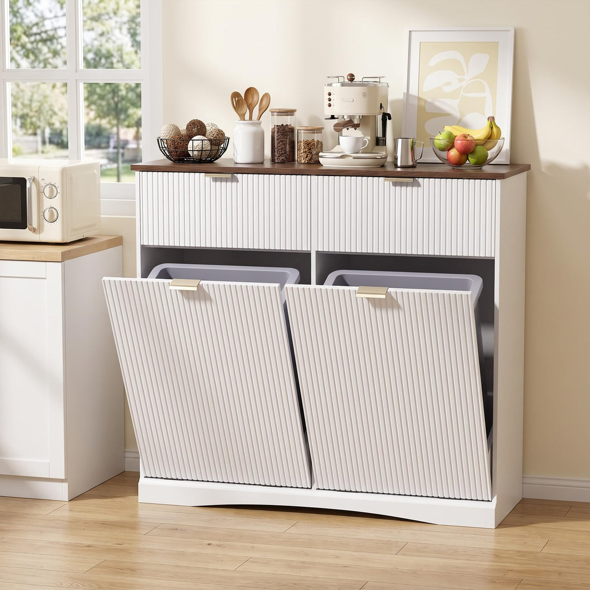 White and Dark Walnut Tilt Out Trash Cabinet K57606