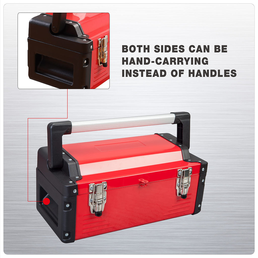 16" Inch Steel Metal Tool Box with Removable Tray V2470
