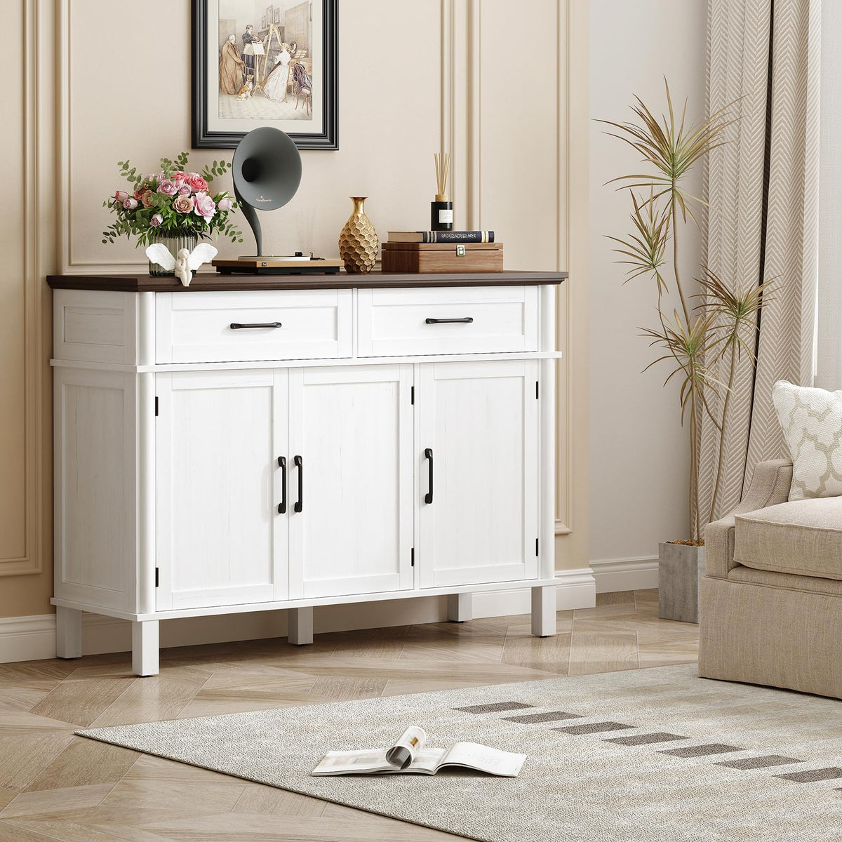 48 Inch Off White Buffet Cabinet with Storage M22577