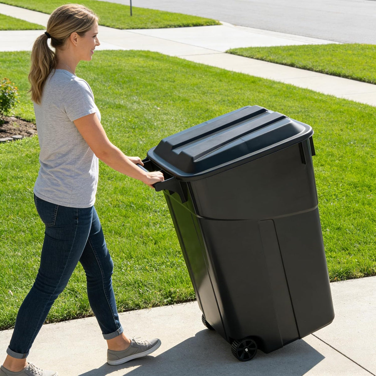 45 Gallon Outdoor Trash Can with Wheels and Lid V152