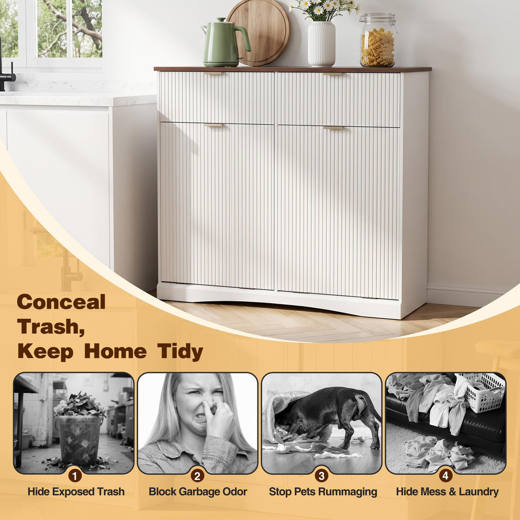 White and Dark Walnut Tilt Out Trash Cabinet K57606
