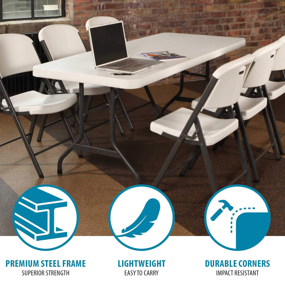 White 6 Feet Folding Utility Table Pack of 4 U4948