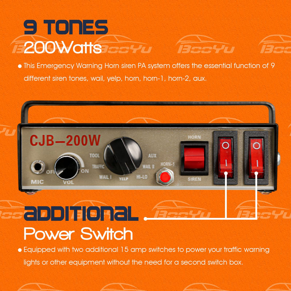 12V 200W 9 Tones Emergency Warning Siren PA System with Handheld Microphone C42994