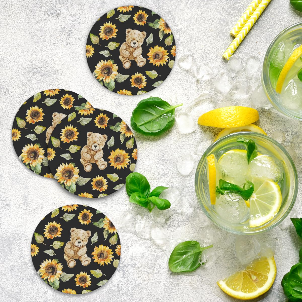 Round Absorbent Ceramic Coasters Set of 4 T2833