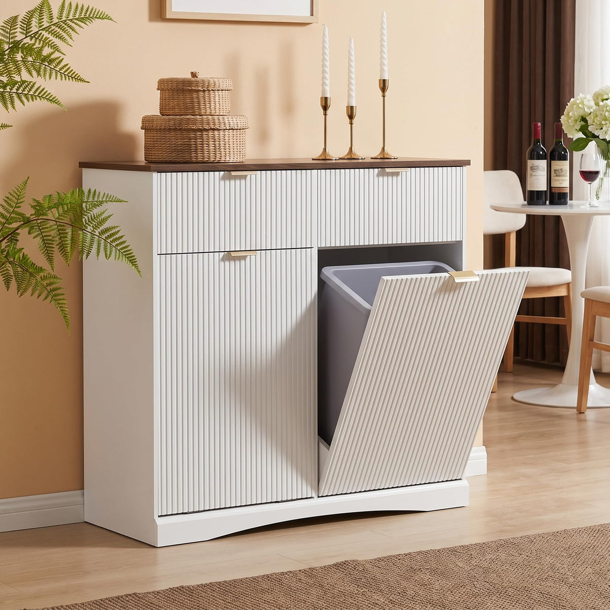 White and Dark Walnut Tilt Out Trash Cabinet K57606