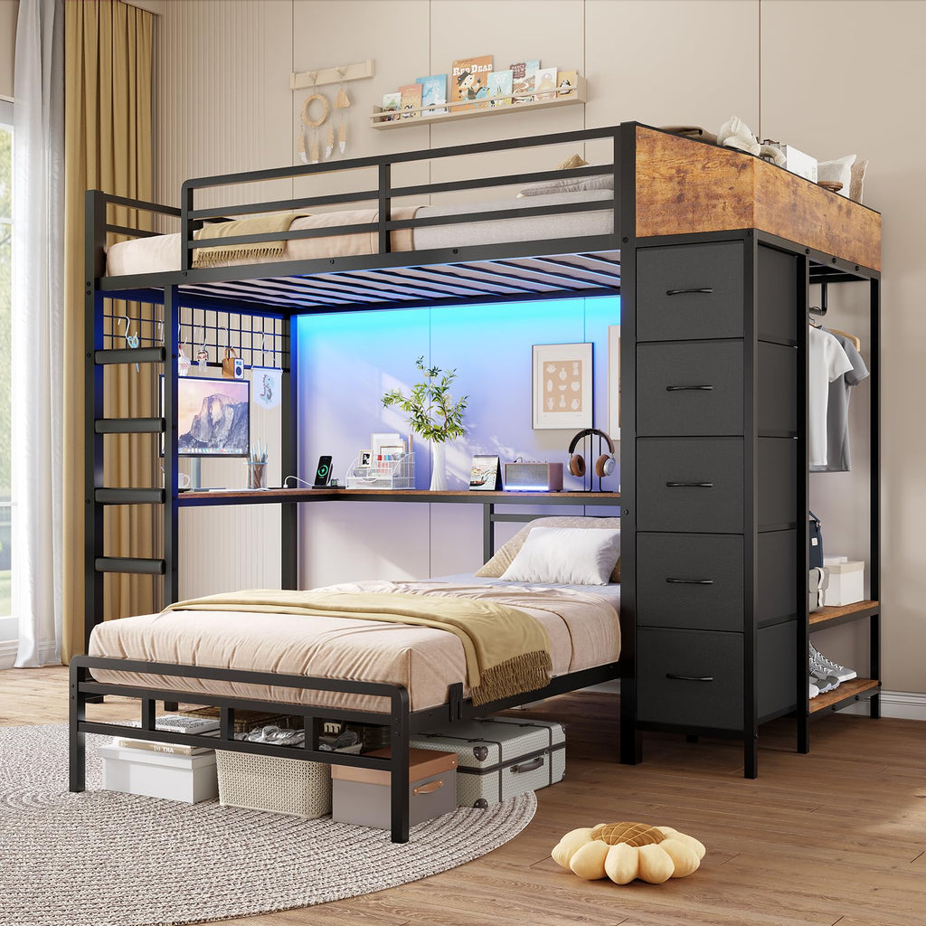 Black L-Shaped Bunk Bed with Desk and Stairs Y372883