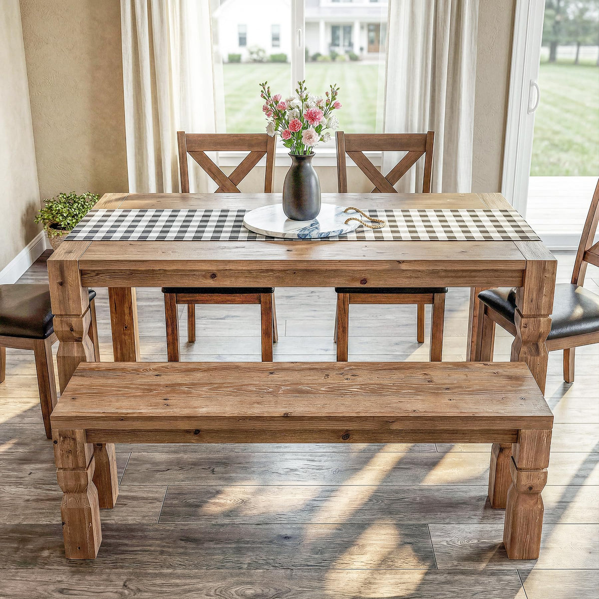 Solid Wood Bench 55-Inch Long Rustic Brown N87697