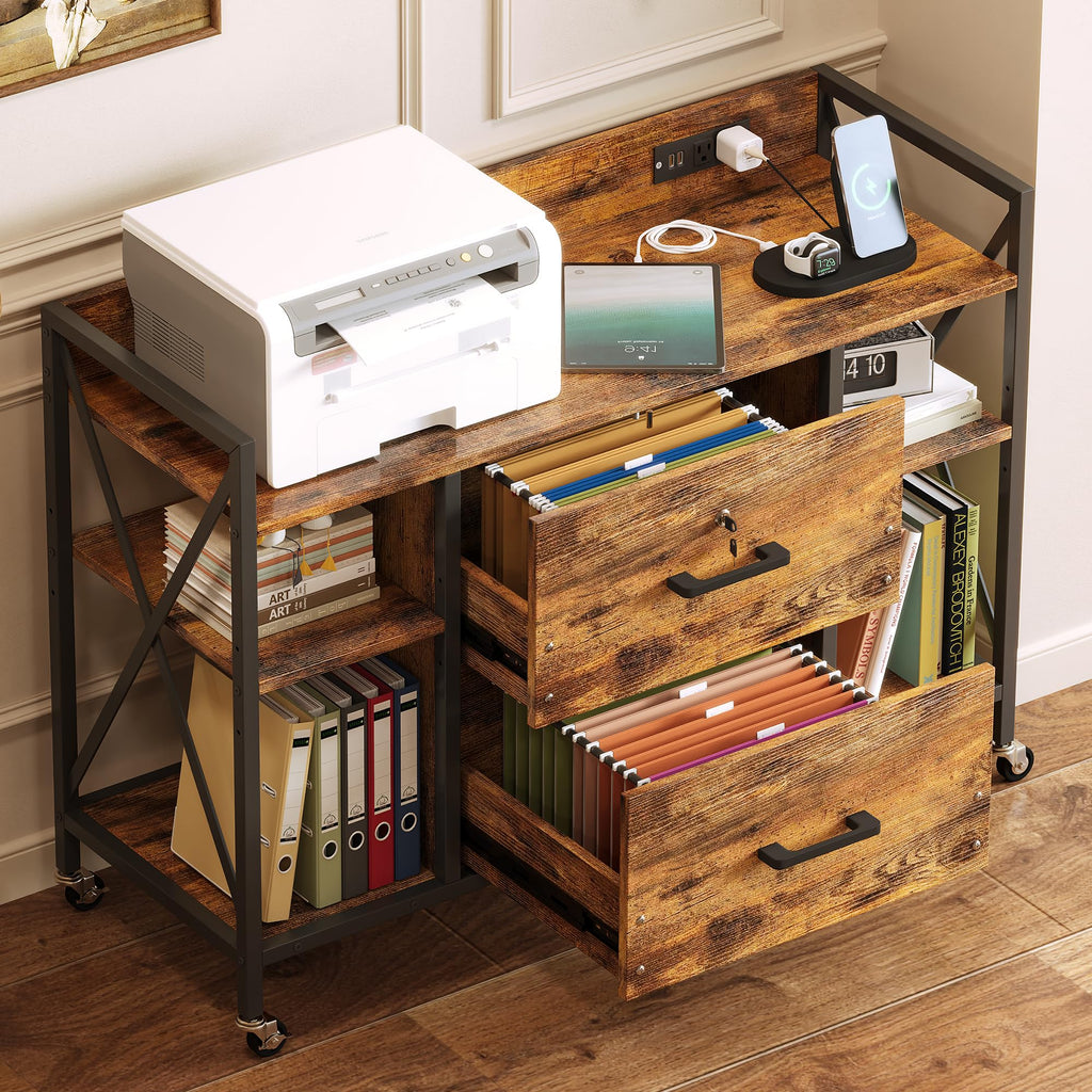 2 Drawer File Cabinet with Lock and Power Outlets A4987