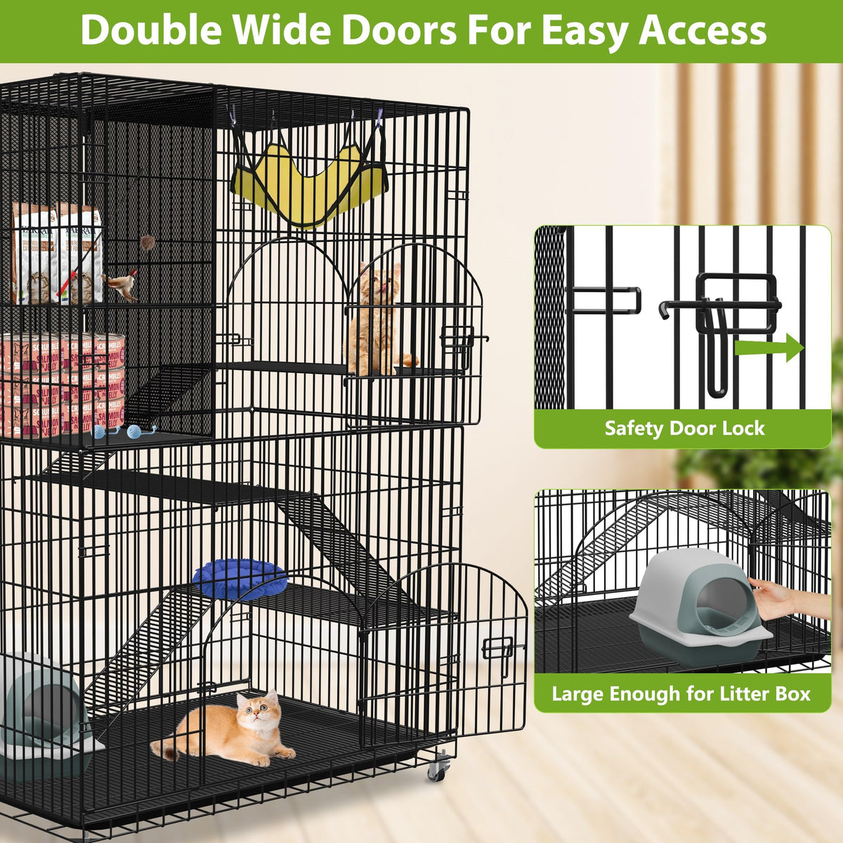 Extra Large 4-Tier Indoor Cat Cage with Wheels V6694