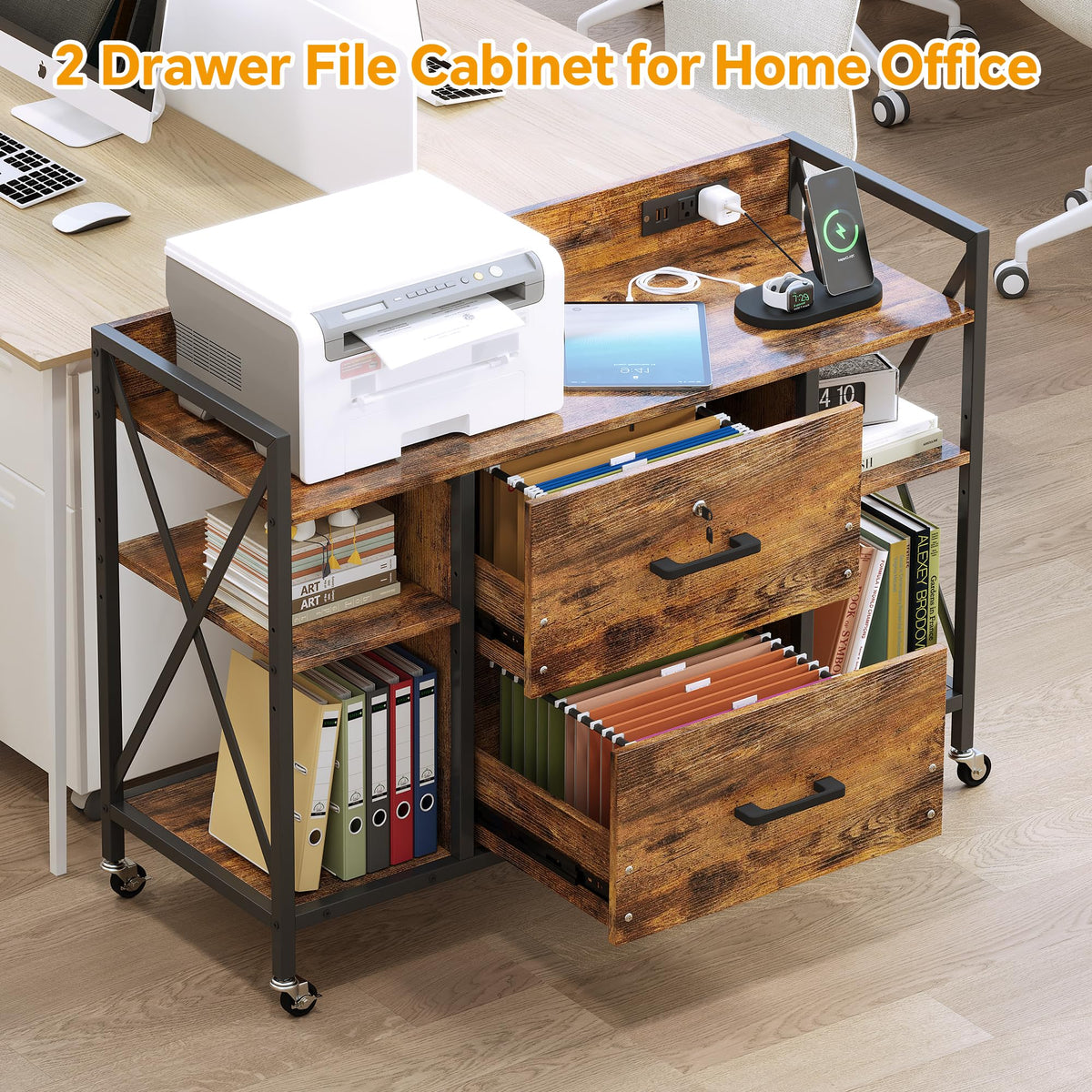 2 Drawer File Cabinet with Lock and Power Outlets A4987