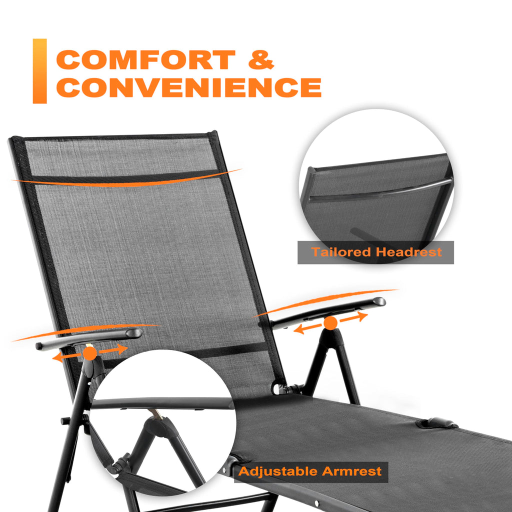 Folding Beach Lounge Chair 2-Pack Grey Textilene O3502