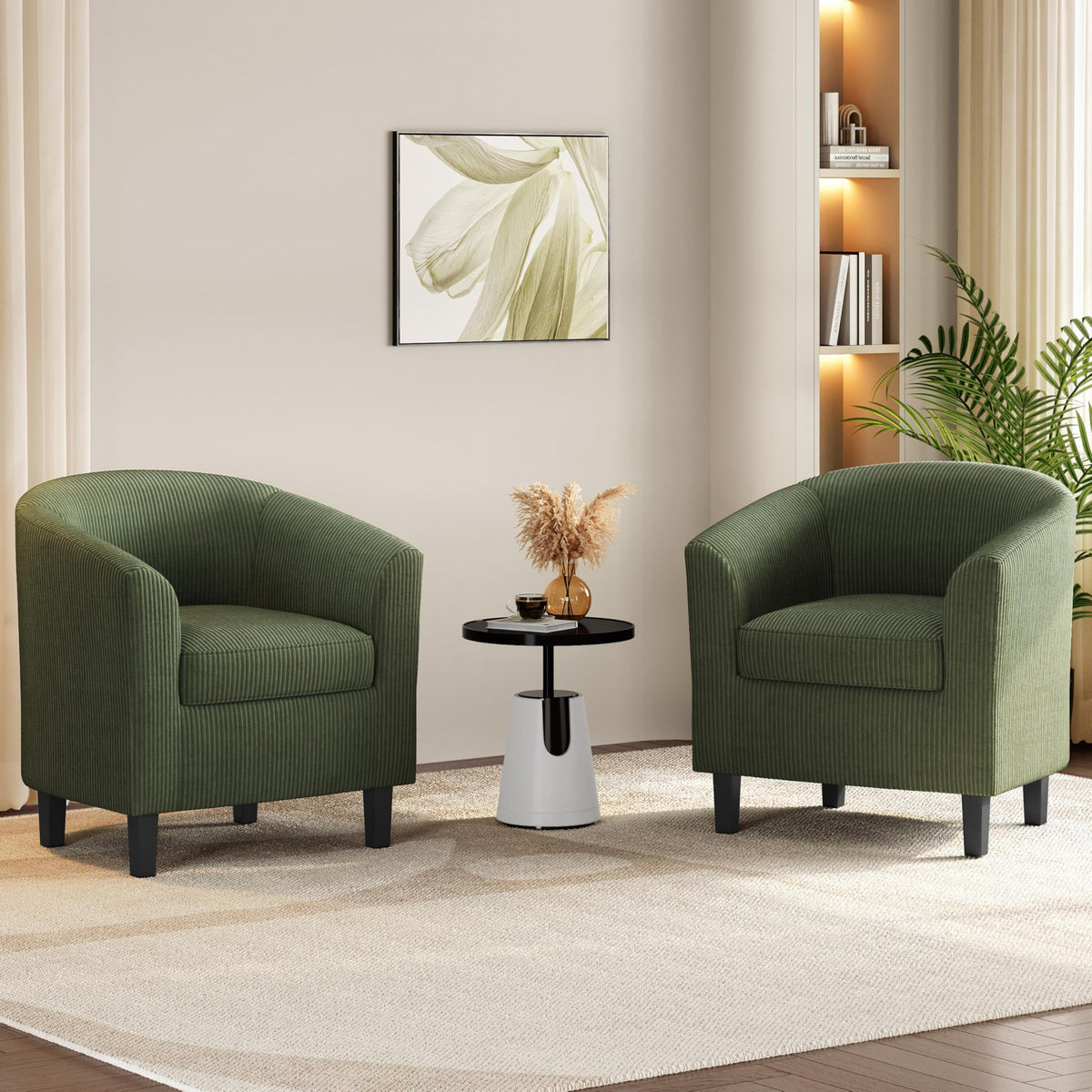 Corduroy Barrel Armchairs Set of 2 Dark Green V507300
