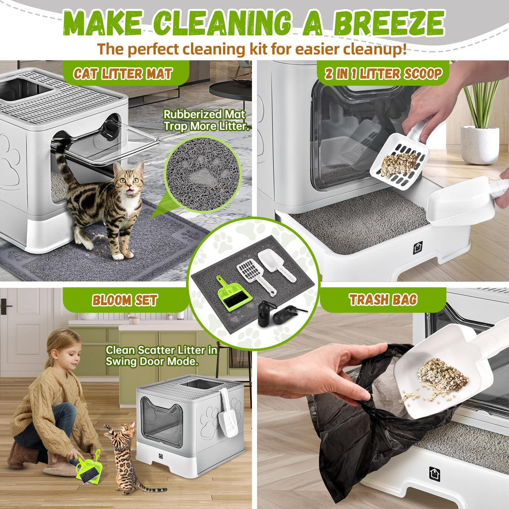 Covered Cat Litter Box, Extra Large Drawer Design with Dual Entry,Pale Grey Y999