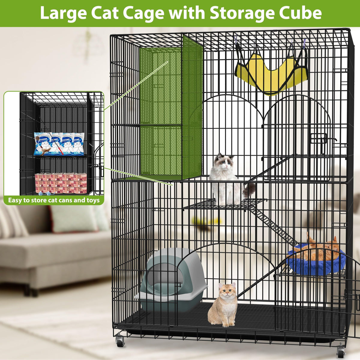 Extra Large 4-Tier Indoor Cat Cage with Wheels V6694