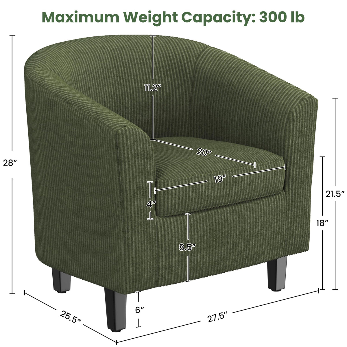 Corduroy Barrel Armchairs Set of 2 Dark Green V507300