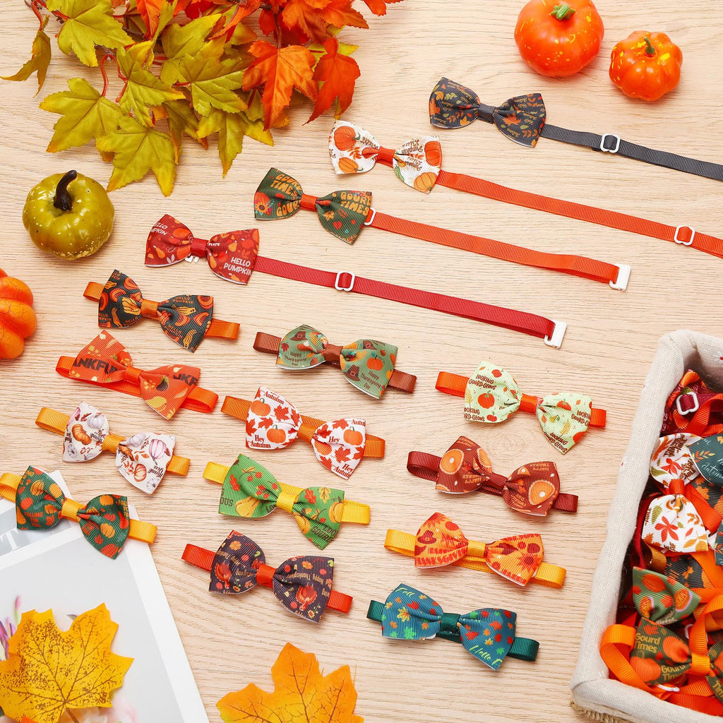 100 Pcs Fall Dog Bow Adjustable Pet Bowtie Collar E9896