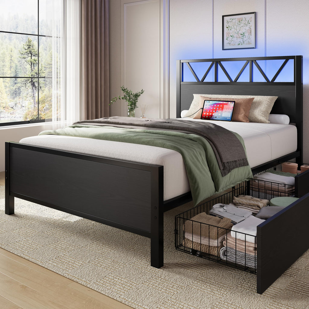 Twin XL Bed Frame with 2 Storage Drawers D124