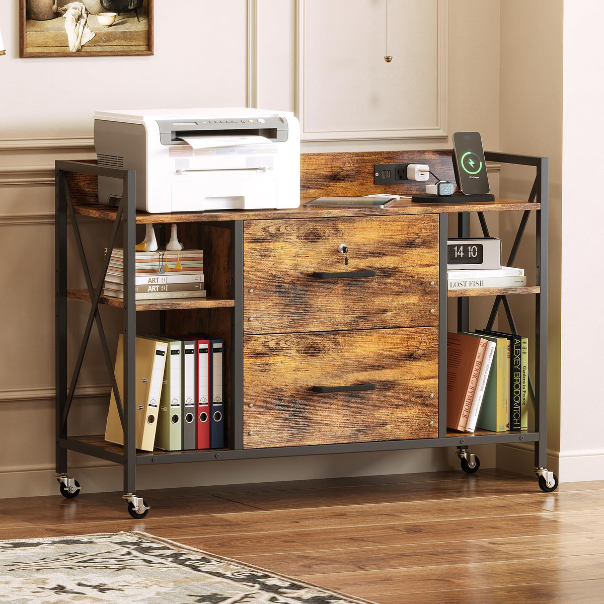 2 Drawer File Cabinet with Lock and Power Outlets A4987