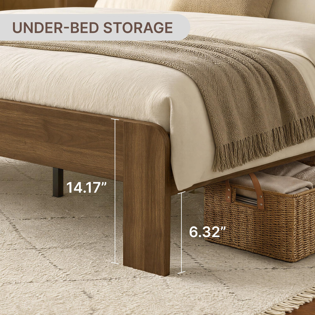 King Walnut Storage Bed Frame with LED Lights H28907
