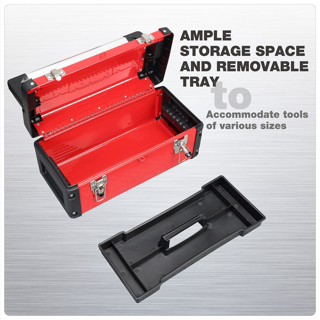 16" Inch Steel Metal Tool Box with Removable Tray V2470