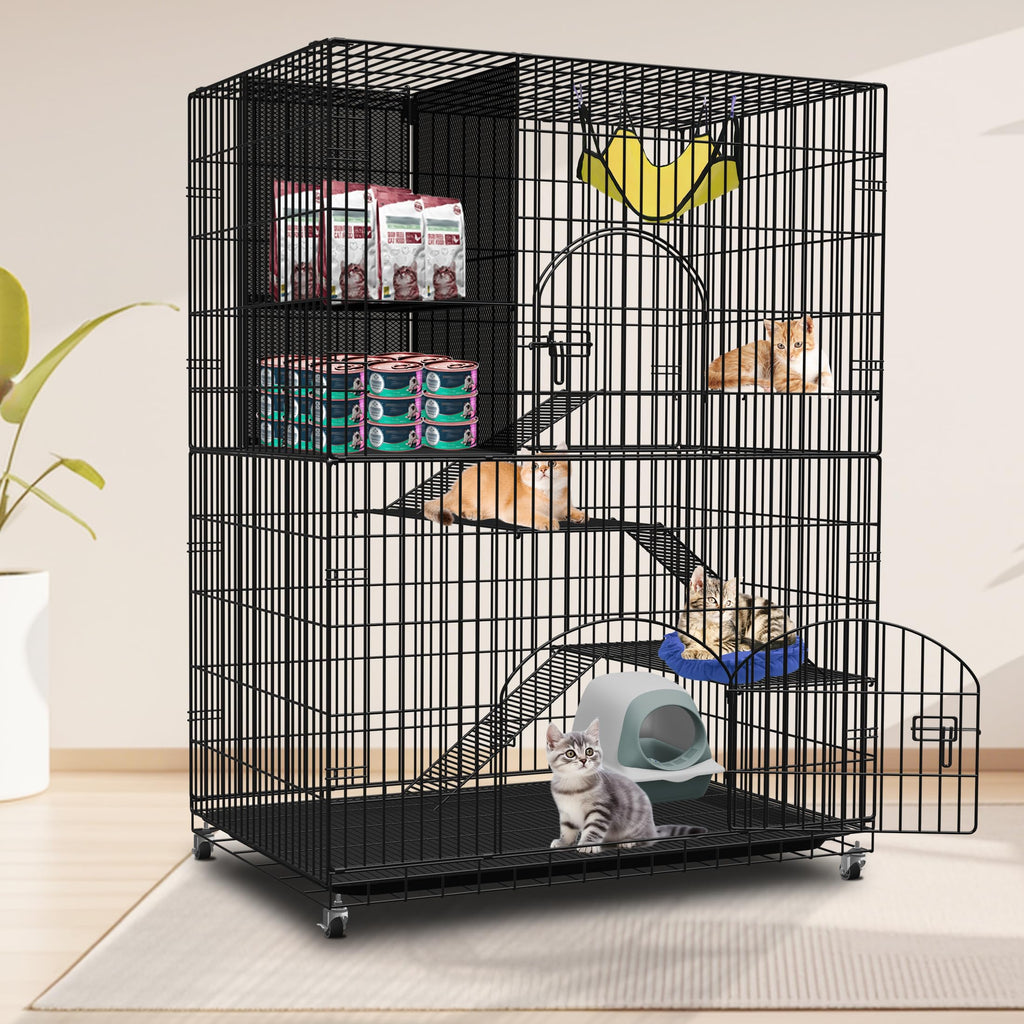 Extra Large 4-Tier Indoor Cat Cage with Wheels V6694