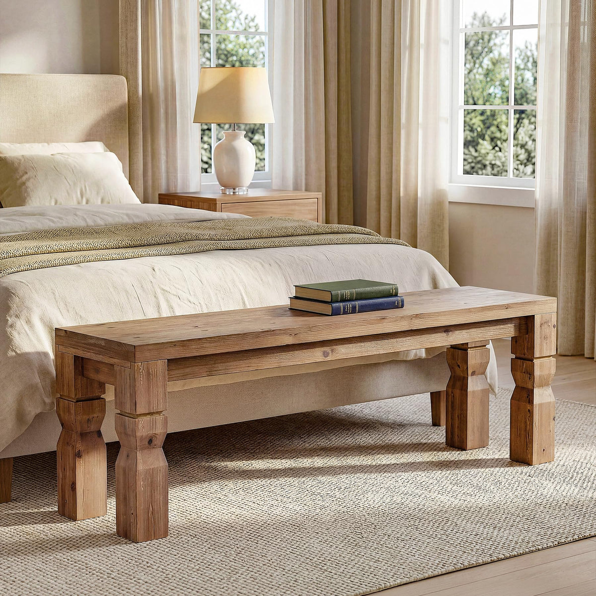 Solid Wood Bench 55-Inch Long Rustic Brown N87697