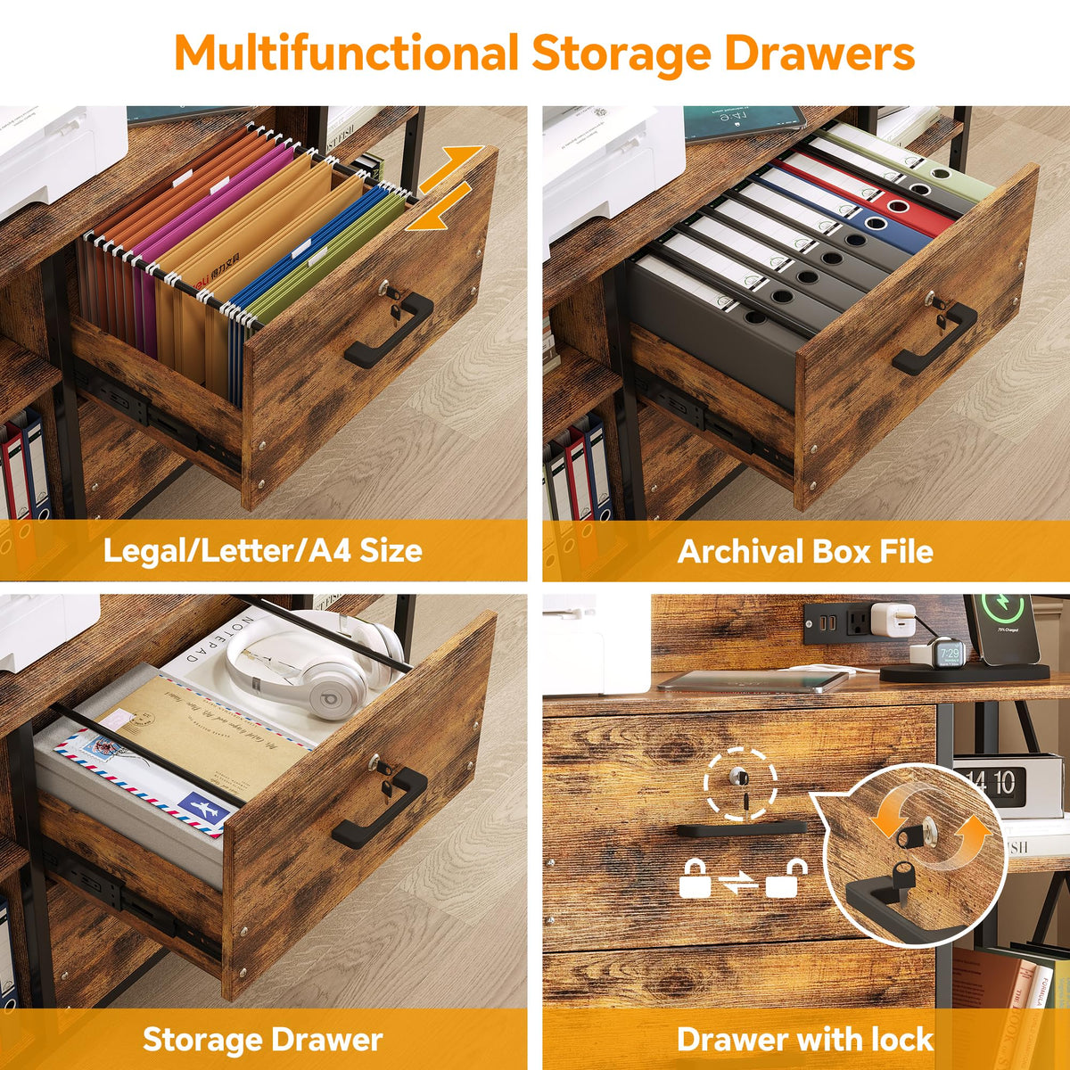 2 Drawer File Cabinet with Lock and Power Outlets A4987