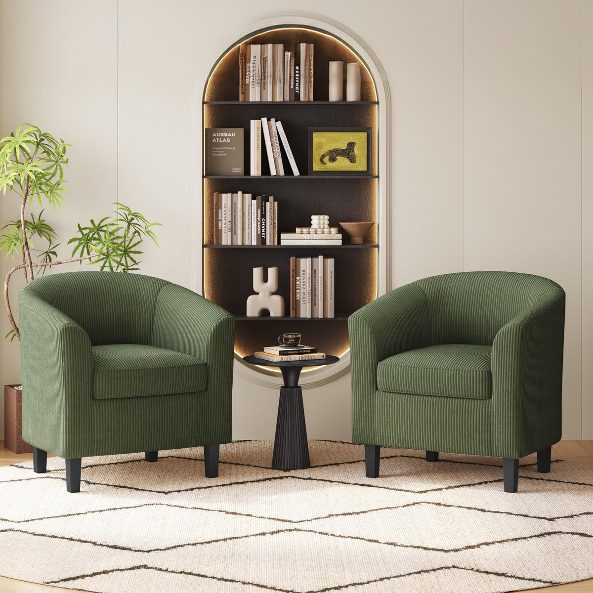Corduroy Barrel Armchairs Set of 2 Dark Green V507300