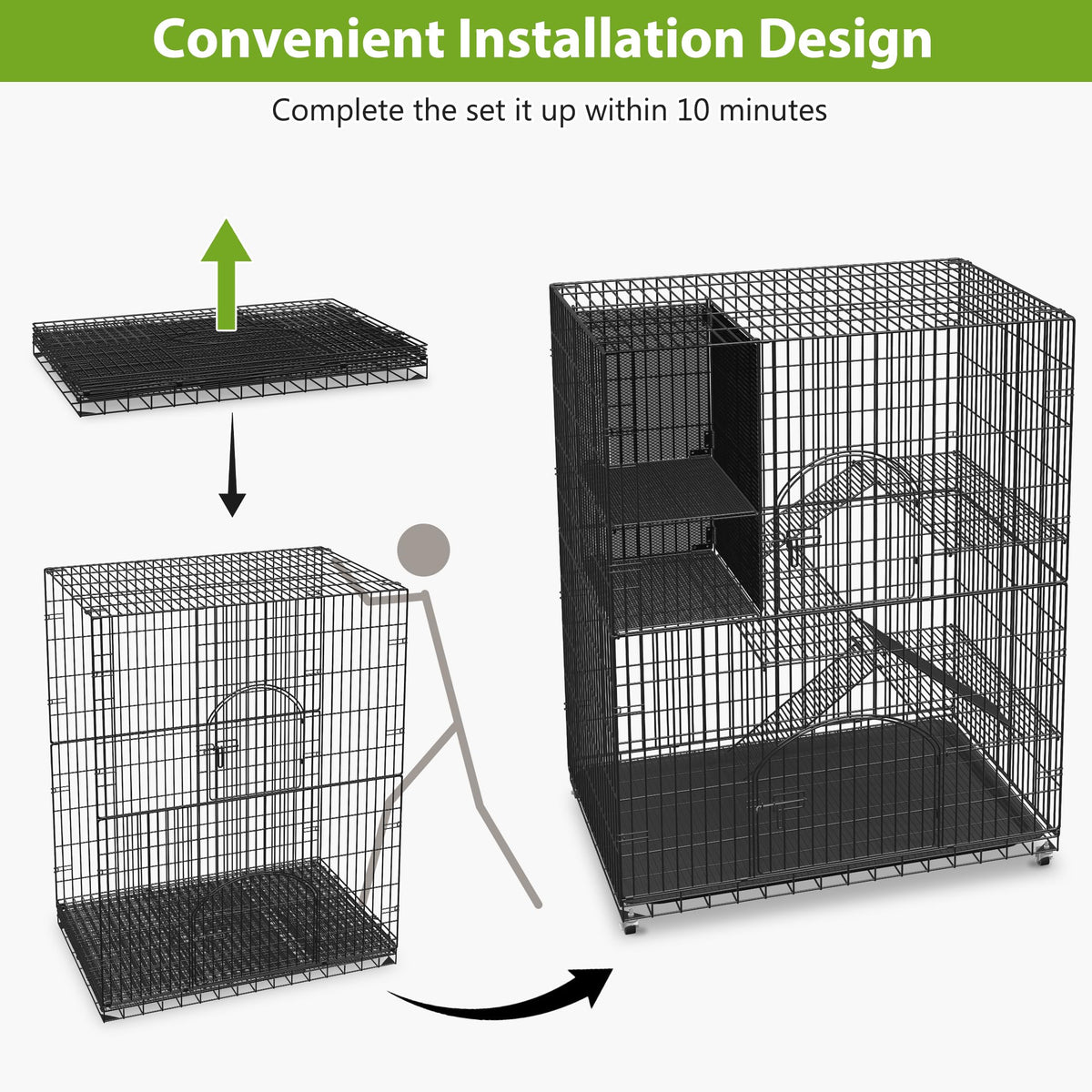 Extra Large 4-Tier Indoor Cat Cage with Wheels V6694