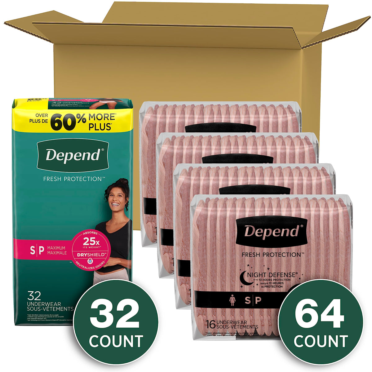 Adult Incontinence Underwear Bundle: Maximum S Blush 32 Count and Overnight S Blush 64 Count Q18812